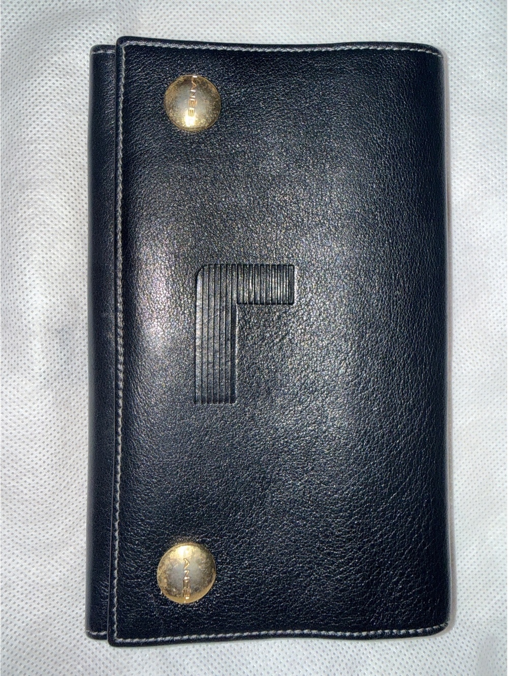 Vintage Lancel Paris Black Leather Long Wallet Gold Snap